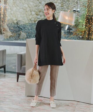 Tiaclasse 【安田美沙子さん着用・選べる2type・新色追加】ボタンニットチュニック モックネック：ネイビー