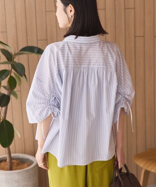 AMERICAN HOLIC 【先行予約】【WEB限定】ギャザーリボンスリーブ半袖シャツ Stripe