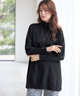 Tiaclasse 【安田美沙子さん着用・選べる2type・新色追加】ボタンニットチュニック タートル：ブラック