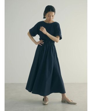 Green Parks armonia.異素材切替ドルマンワンピース Navy