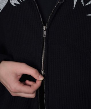 WEGO 【ユニセックス着用ITEM】ワッフルグラフィックカットZIPパーカー ブラック