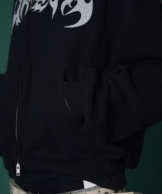 WEGO 【ユニセックス着用ITEM】ワッフルグラフィックカットZIPパーカー ブラック