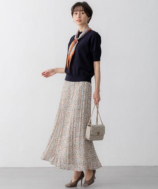 23区 【洗える】シアーヘリンボーンプリント プリーツ スカート オレンジプリント