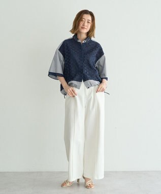 YECCA VECCA レースMIXレイヤードハーフスリーブシャツ Stripe