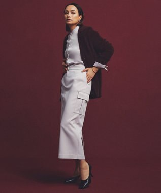 ICB L 【洗える】ウォームサテン カーゴスカート ヘイズピンク系