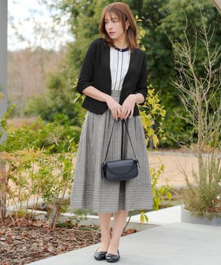 Tiaclasse イージーケア配色スタンドカラーブラウス オフホワイト