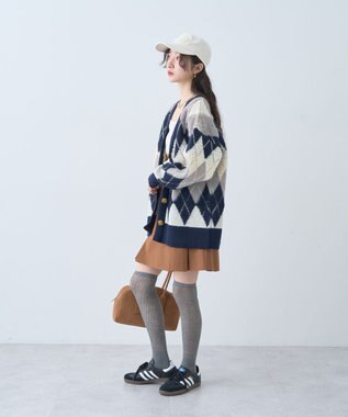 earth music&ecology ループ編みアーガイルカーディガン Navy