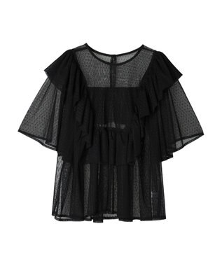 Green Parks ■ＥＳＣＡＲ　ドットチュールフレアヨークプルオーバー Black