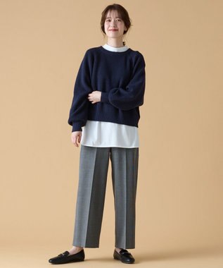 ANY 【ウエストゴム/リントラク加工/裏起毛/ストレッチ】シークレットウォーム　ワイドパンツ チャコールチェック