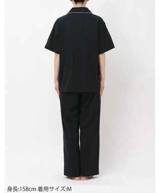 une nana cool 【綿100%】60/2 やわらか天竺 半袖開襟パジャマ MADE WITH LIBERTY FABRIC ブラック