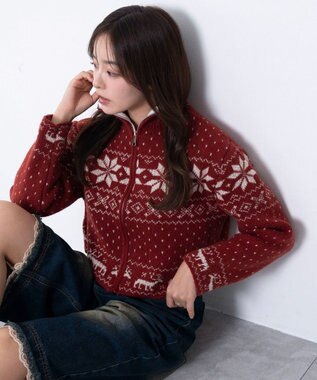 WEGO ユキガラダブルジップカーデ