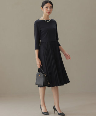 組曲 【KUMIKYOKU NAVY】ジャージーコンビプリーツ ワンピース ネイビー系