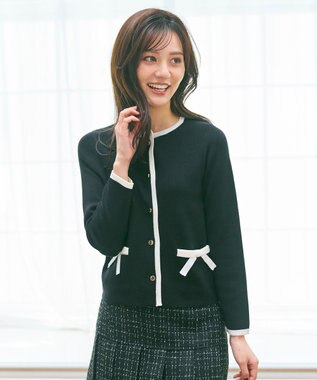 Feroux バイカラーリボンニット カーディガン