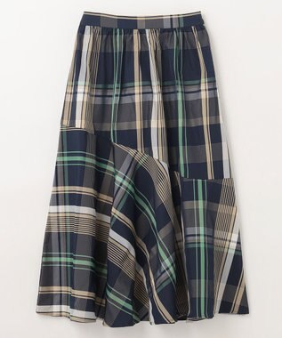 ANY L 【洗濯機可能/ウエストゴム】ビックチェックマーメイドスカート ネイビーベースチェック