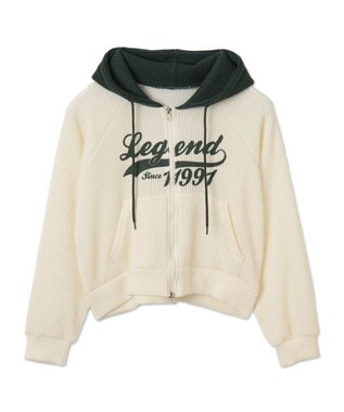 WEGO バイカラーニットジップパーカー ホワイトアイボリー