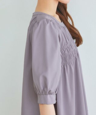 Tiaclasse L 【洗える】シャーリングチュニック ラベンダー
