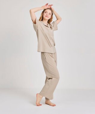 une nana cool 【綿100%】60/2 やわらか天竺 半袖開襟パジャマ MADE WITH LIBERTY FABRIC タン