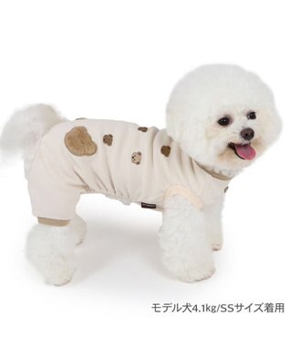 PET PARADISE ペットパラダイス くまちゃん刺繍  プレミアムペティヒート  ロンパース 小型犬 白～オフホワイト