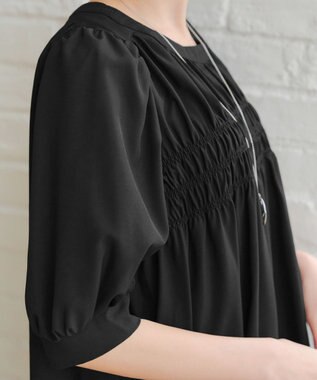 Tiaclasse L 【洗える】シャーリングチュニック ブラック