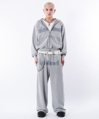 WEGO 【ウエストゴム/ユニセックス着用ITEM】ブリーチハトメスウェットパンツ グレー