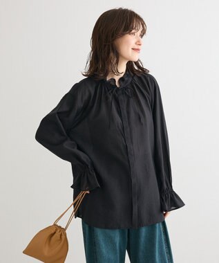 Green Parks フリルカラーリボンブラウス Black