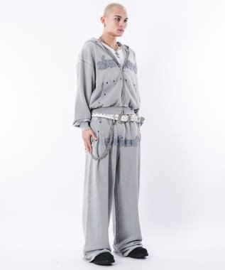 WEGO 【ウエストゴム/ユニセックス着用ITEM】ブリーチハトメスウェットパンツ グレー