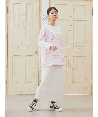 earth music&ecology Ｌｅｅ×ｅ．ｍ．ａ．ｅ　ＢＯＲＤＥＲ　Ｌ／Ｓ　ＴＥＥ Pink