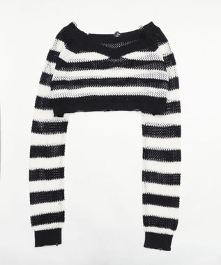 WEGO ダメージボーダーショートニット ブラック