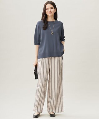 自由区 L 【接触冷感・UVカット】クレープストレッチプルオーバー ニットⅡ [新色]ブルー