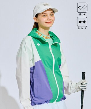 PW CIRCULUS 【撥水加工/ストレッチ】【WOMEN】カラーブロッキング ブルゾン ゴルフウェア レディース ピーコックグリーン系