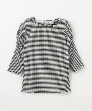 ANY KIDS シアー ギンガム 七分袖 Tシャツ ブラック