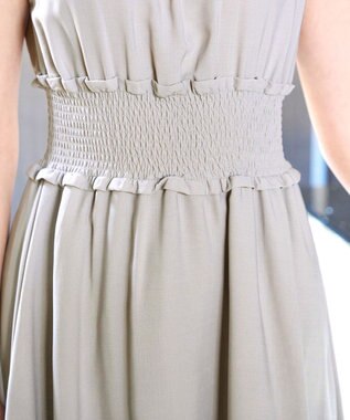 Tiaclasse 【洗える】麻調シャーリングハイネックワンピース グレージュ