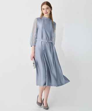 23区 L 【APPLAUDIR】ノーブルサテン レースコンビドレス ダルブルー系