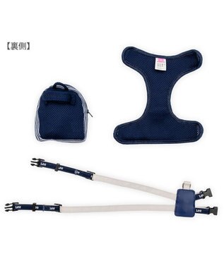 PET PARADISE Lee ヒッコリー ロゴ リュック付きハーネス Ｓ 小型犬 ネイビー×ホワイト