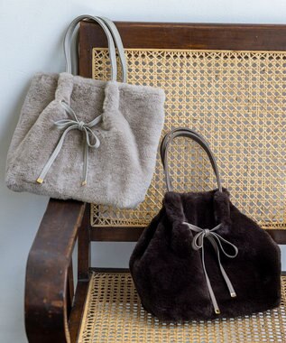 ANY SIS 【2WAY】フェイクファーリボン バッグ ライトグレー