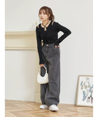 earth music&ecology ＳＥＴ２点ショートカーディガン＋レイヤードタンク Black