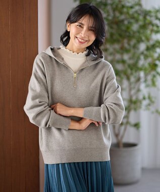 ANY L ハーフジップニットフーディー ライトグレー