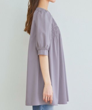 Tiaclasse L 【洗える】シャーリングチュニック ラベンダー