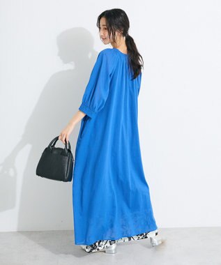 CRAFT STANDARD BOUTIQUE インド綿2WAY綿ボイルギャザーネックワンピース Blue