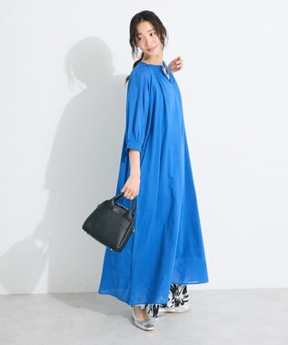 CRAFT STANDARD BOUTIQUE インド綿2WAY綿ボイルギャザーネックワンピース Blue