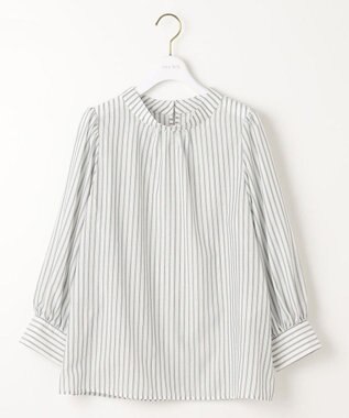 ANY SIS 【洗える】フェイクパールストライプ ブラウス グレーストライプ