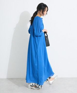 CRAFT STANDARD BOUTIQUE インド綿2WAY綿ボイルギャザーネックワンピース Blue