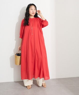 CRAFT STANDARD BOUTIQUE インド綿2WAY綿ボイルギャザーネックワンピース Red