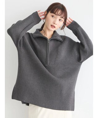 AMERICAN HOLIC バイパチハーフＺＩＰ片畦ニットプルオーバー　 Dark Gray Mixture