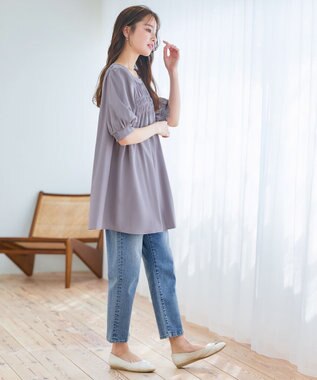 Tiaclasse L 【洗える】シャーリングチュニック ラベンダー
