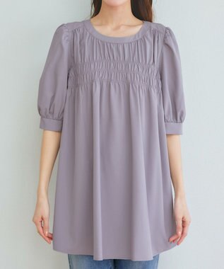 Tiaclasse L 【洗える】シャーリングチュニック ブラック