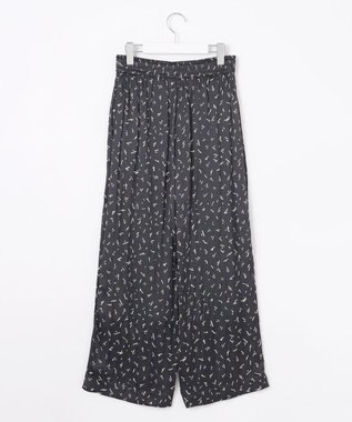 自由区 【WEB限定・ウエストゴム・長さ調整可・洗える・XSサイズあり】ビンテージサテンプリント柄 ワイドパンツ ブラック系5