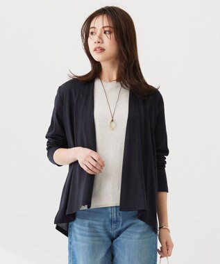 J.PRESS LADIES セルロースジャージー ミディ丈 カーディガン ネイビー系