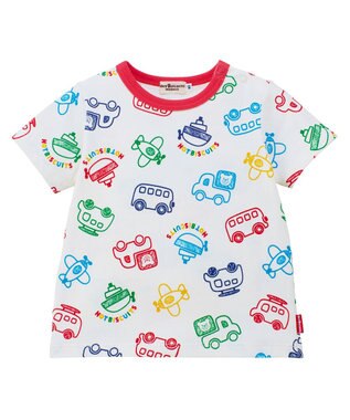 MIKI HOUSE HOT BISCUITS 【80-120cm】ビーンズ×乗り物 総柄 半袖Tシャツ