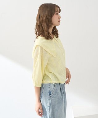 earth music&ecology ビッグカラー刺繍ブラウス Yellow